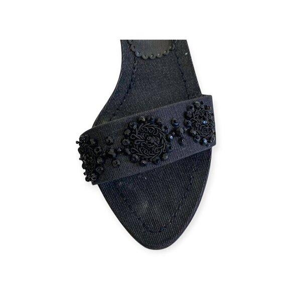 Prada denim ankle strap heeled sandal with black beading, size 38 EU - Picture 13 of 15